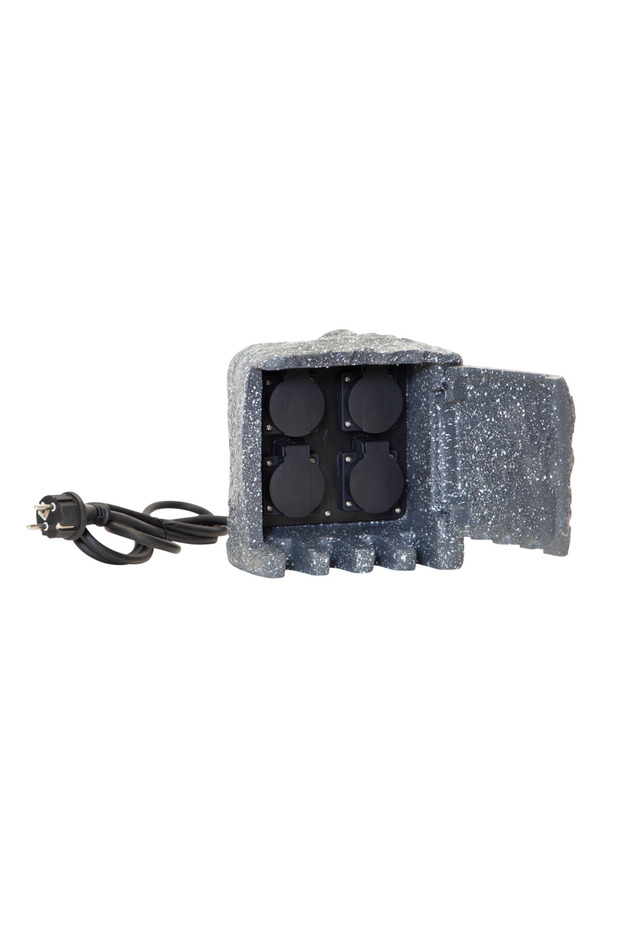 Stone-Look Outdoor 4-Plug Distribution Socket, Ip44, 3680W, 2m Cable, 20 cm