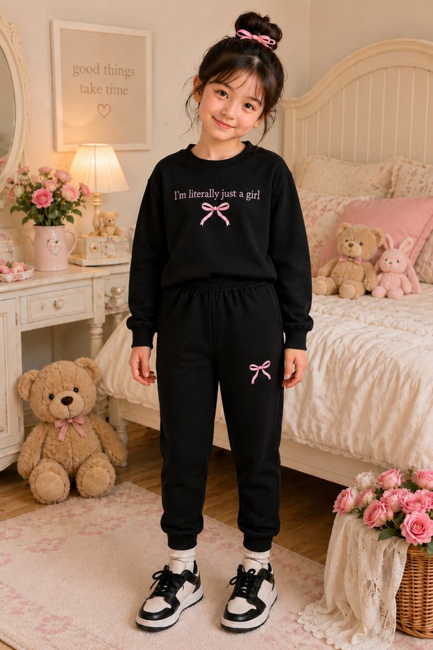 Winter Unisex Black Tracksuit, Black Sweat Top and Bottom Set