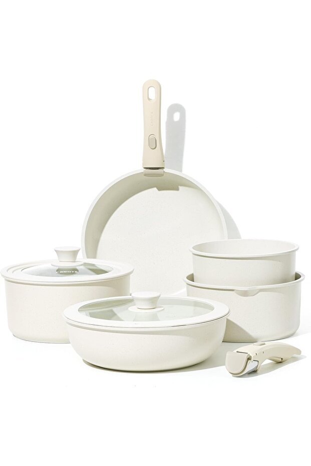 9-Piece Cookware Set, with Removable Handles, Non-Stick Granite Coating, Includes Wok Pan