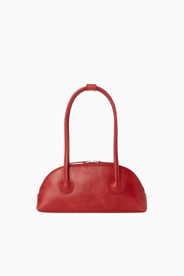 Bessette Red Leather Shoulder Bag, Retro Elegance and Minimalist Luxury - Red - 2