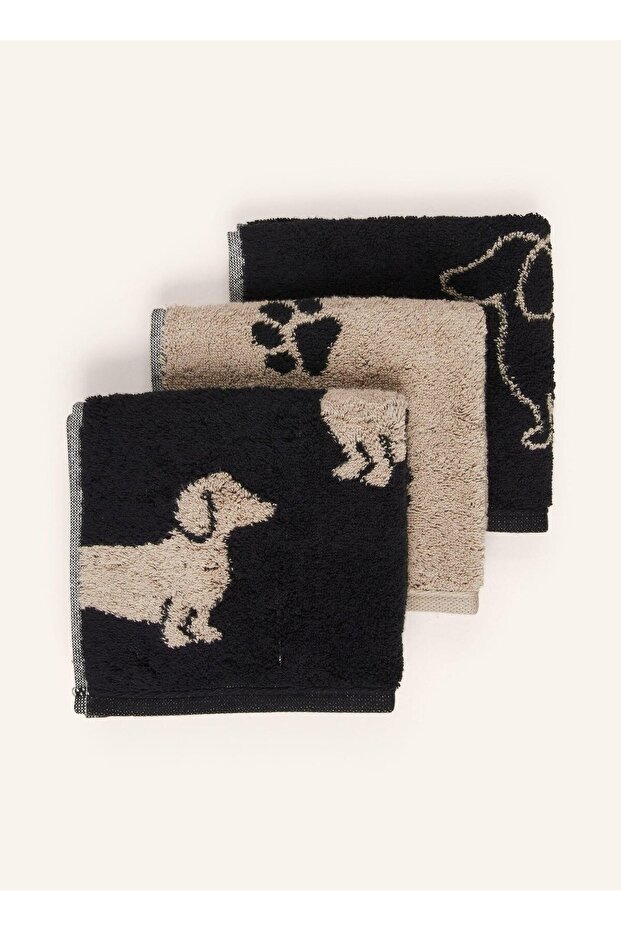 3-Piece Seft Set 30X30 cm 100% Cotton Frotte Dryer Compatible Patterned