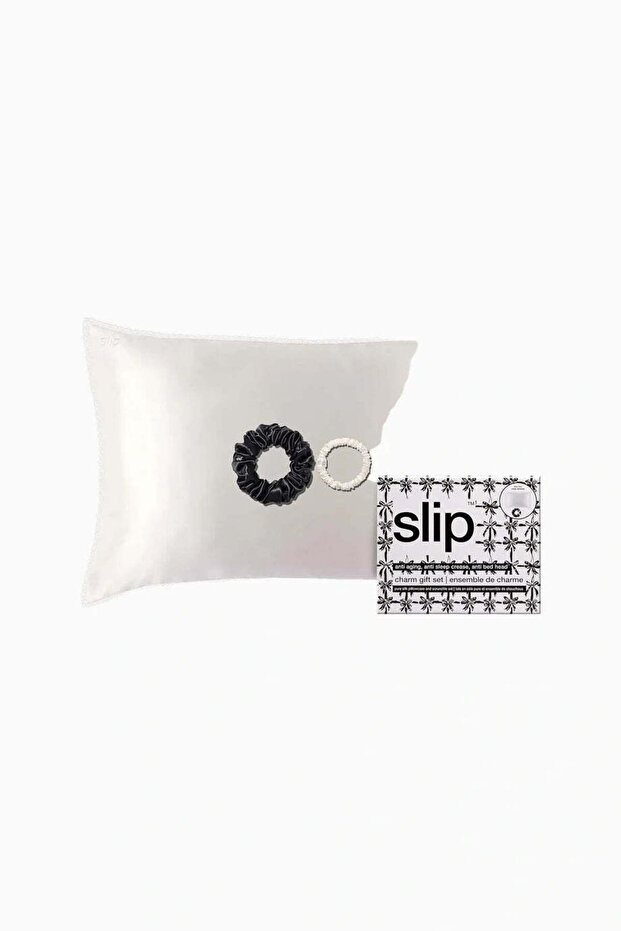 Queen White Mulberry Silk Pillowcase & Hair Care Set - White