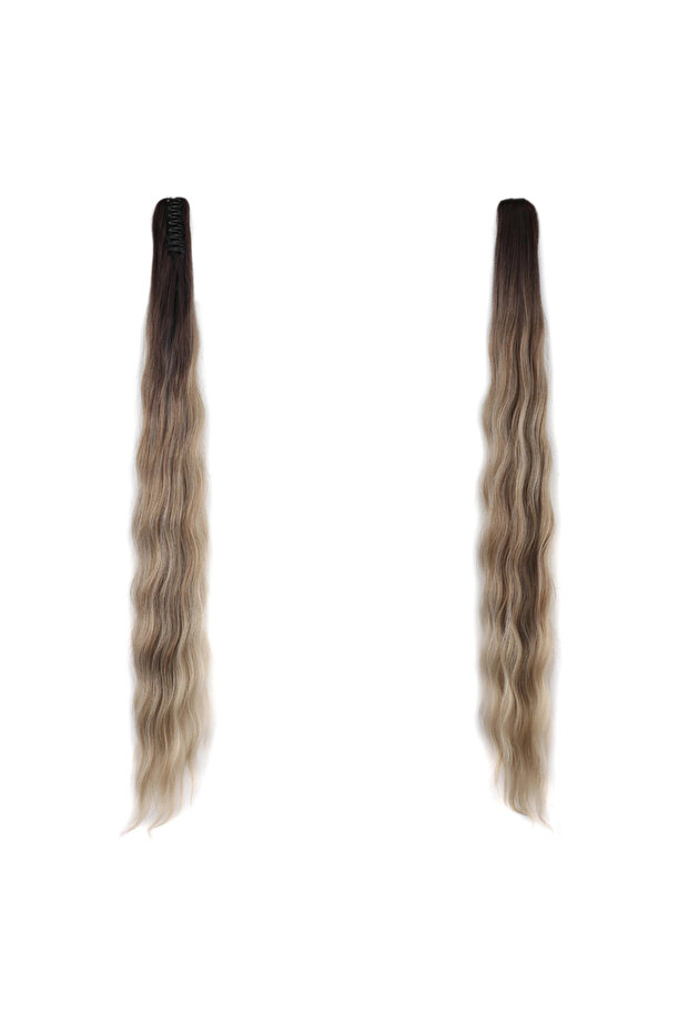 Extra Long Ponytail with Buckle and Clip / Dark / Ashy Beige Yellow Ombre