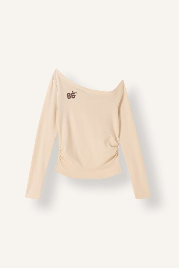 Fitted Kayık Collar Gathered Ribbed Long Sleeve T-Shirt I2417Ax26Au