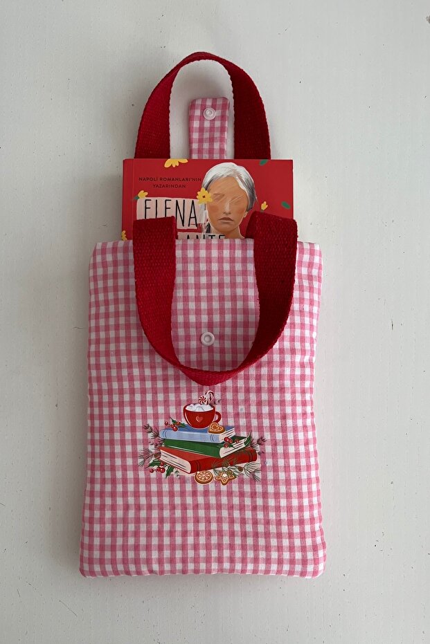 Gingham Patterned Short Sleeve Strap Book Carrying Bag Case