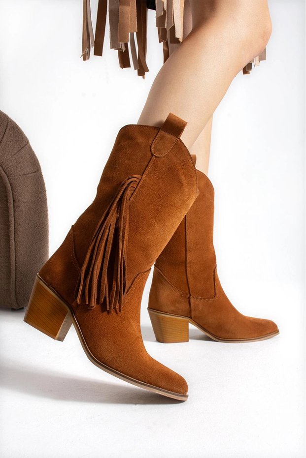 Texas Breeze Tasseled Tan Suede Women's Cowboy Boots