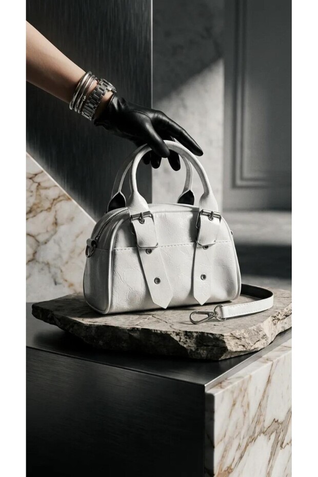 Mini White Shiny Leather Look Handbag and Crossbody Bag for Women