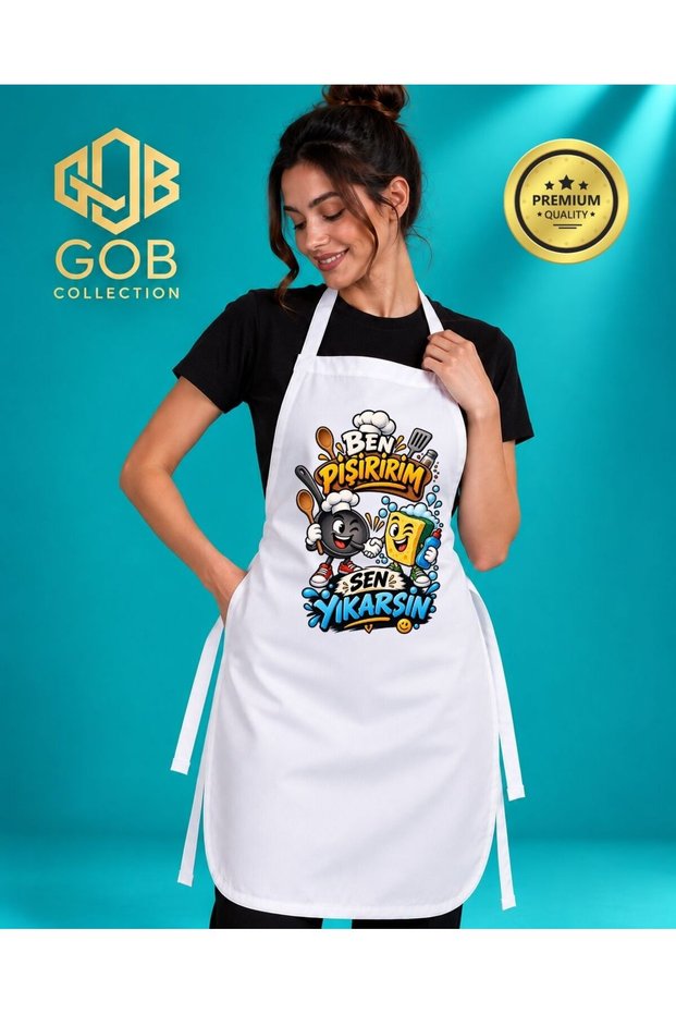 Unisex Printed Kitchen Apron Cook Chef Apron Women Men White Apron-4