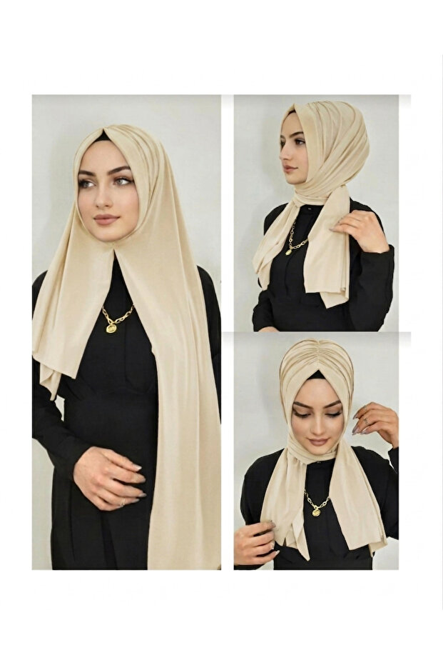 Women's Practical Drawstring Ready-Made Hijab in Skin Color