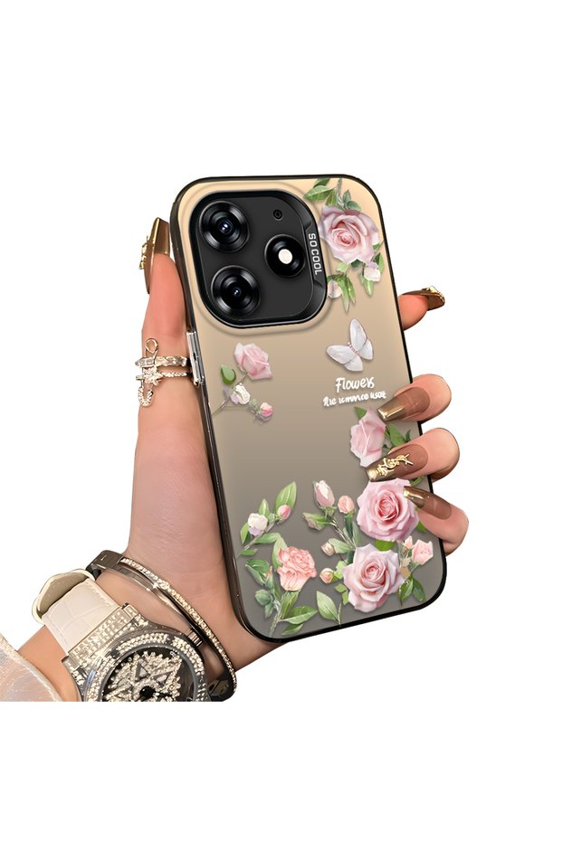 Elegant Pink Rose Butterfly Case Compatible with Tecno Spark 10 Pro, Slim Structure Fits the Phone Perfectly