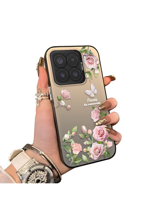 Mi 15 5g Compatible Elegant Pink Rose Butterfly Case, Slim Structure Perfectly Fits the Phone