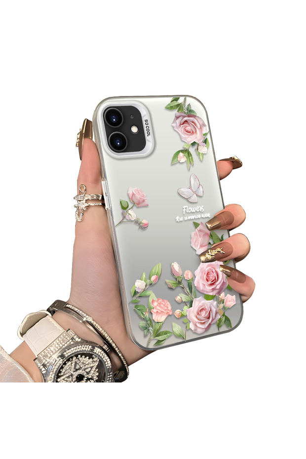 iPhone 11 Compatible Elegant Pink Rose Butterfly Case, Slim Structure Fits Phone Perfectly