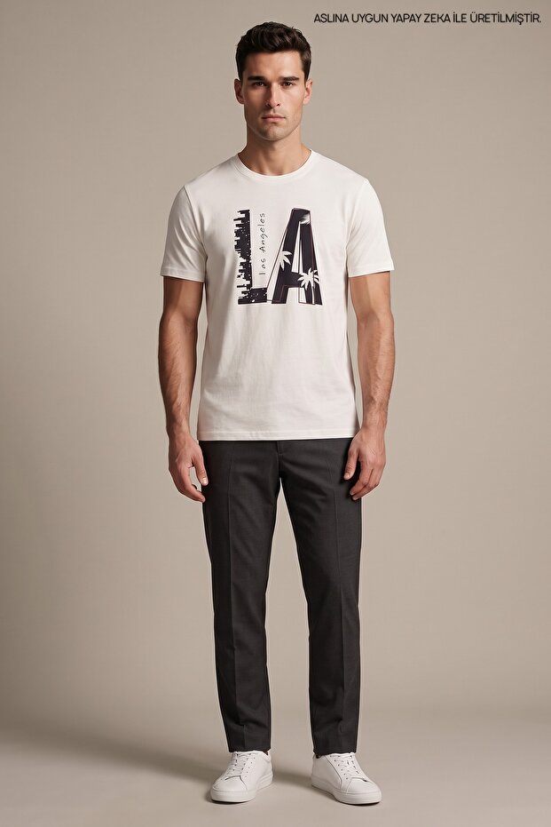 Men's Crew Neck Cotton Text Print White T-Shirt