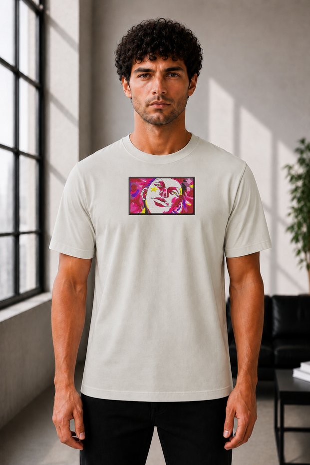 Unisex Oversize Pink Star Character Embroidered T-Shirt 100% Cotton