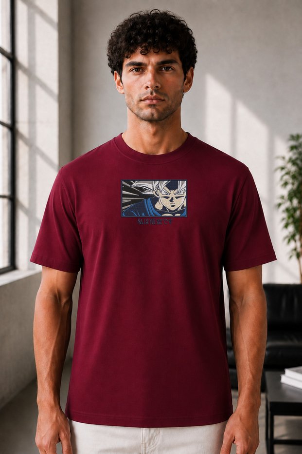 Unisex Oversize Dragon Ball Z Goku Embroidered T-Shirt 100% Cotton