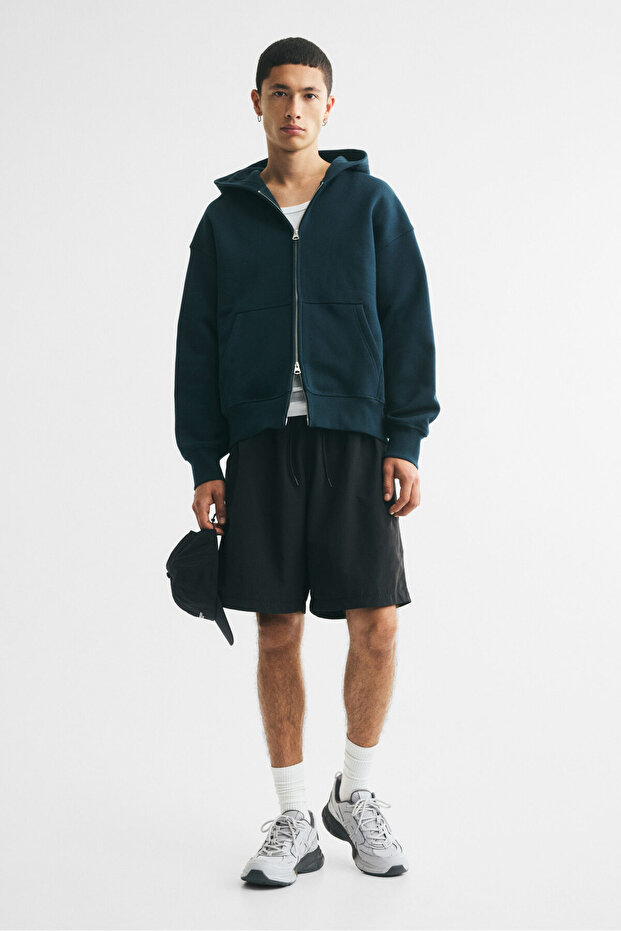 Kapüşonlu Fermuarlı Baskılı Üst Oversized Fit