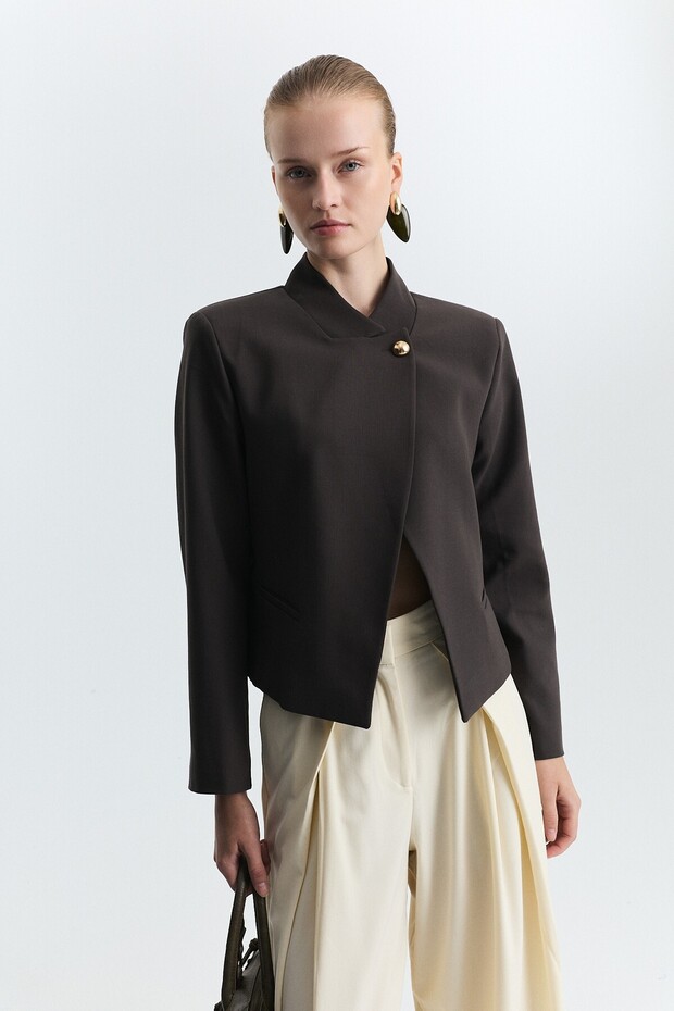 High Collar Single Button Blazer Jacket