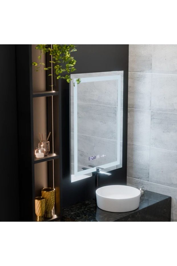 Rectangular LED Mirror, 75x90cm, Verite MotionGlow Marcello, Defog System, Clock & Thermometer, Dimmable