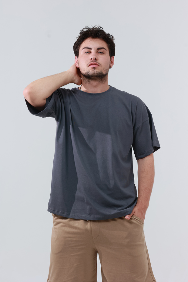 Cotton Comfortable Fit Short Sleeve Cotton Smoked Color Men's Oversize T-Shirt