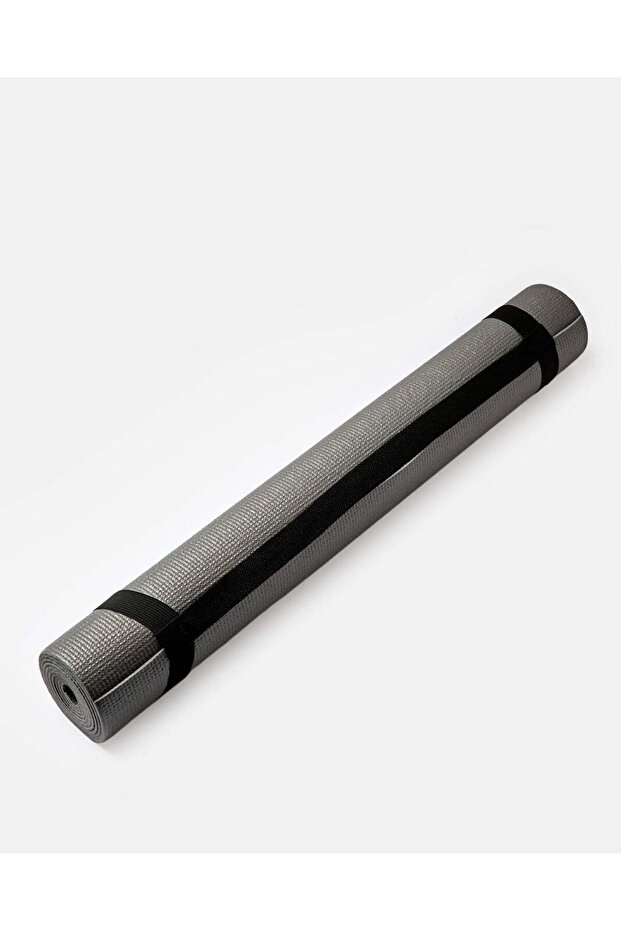 Grey Solid Yoga Mat With Strap