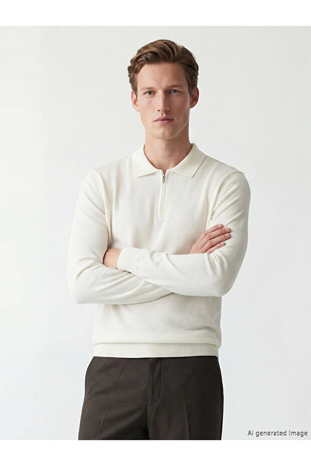 Southblue White Polo Collar Men's Knitwear Sweater
