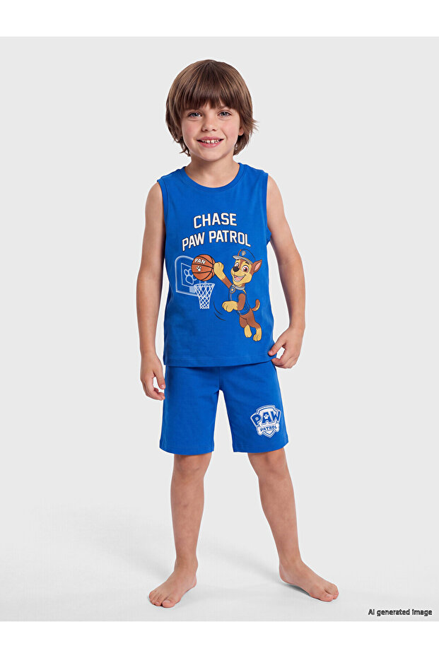 Lcw Kids Blue Printed Boys' Shorts Pajama Set
