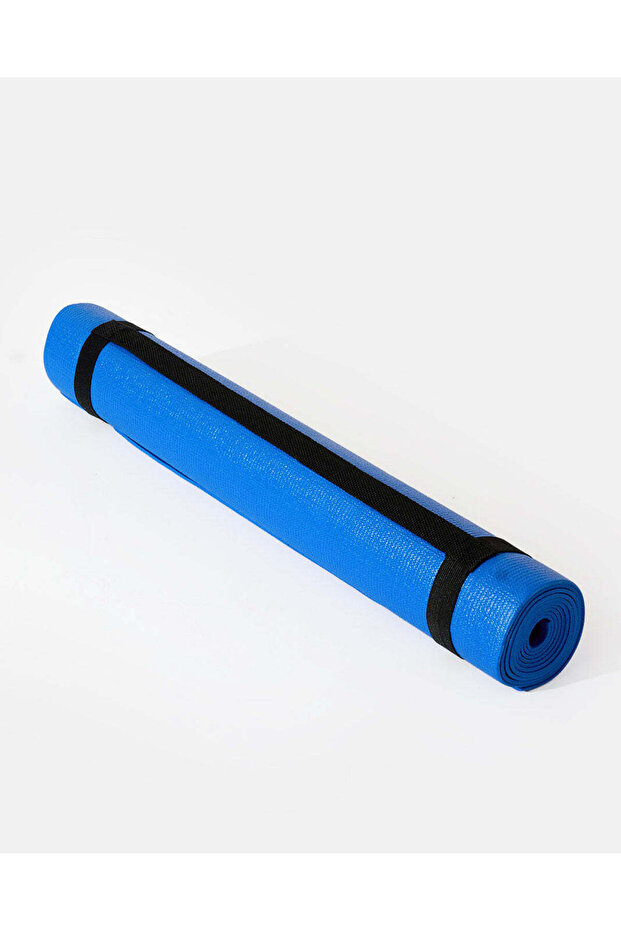Blue Solid PVC Yoga Mat With Strap