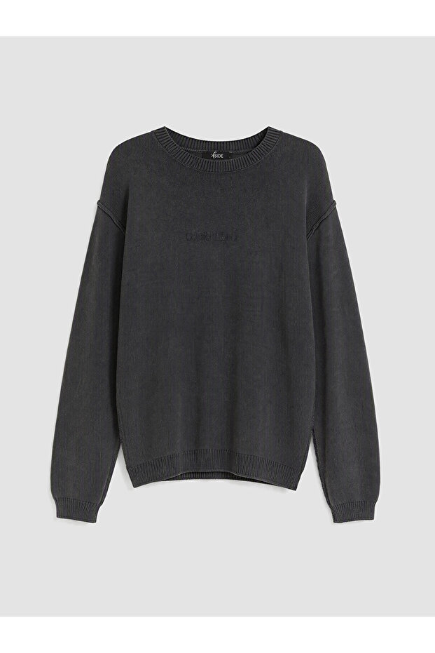 Xside Anthracite Crew Neck Embroidered Men's Sweater
