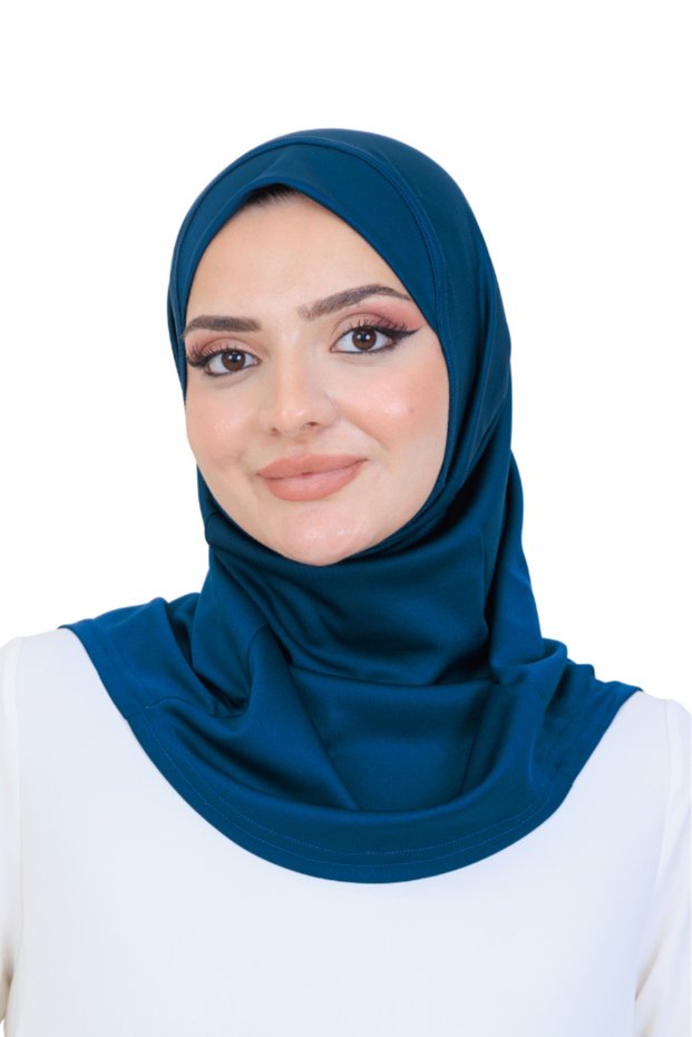 Ready-To-Wear Headscarf Practical Snap-On Women's Daily Shawl Lightweight Wrinkle Resistant Navy Blue