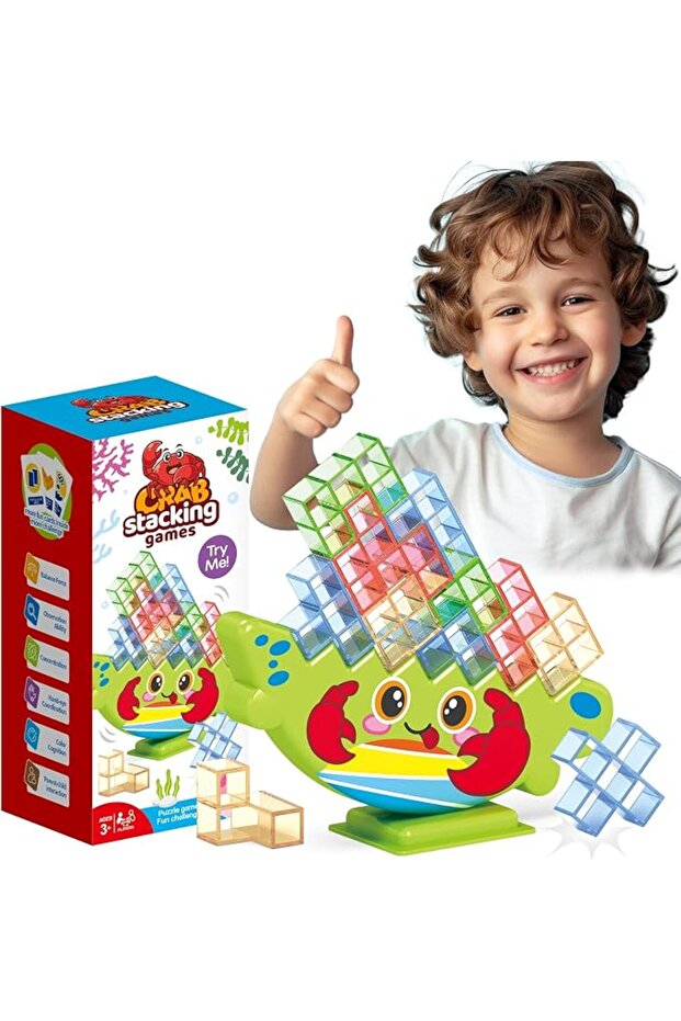 Crab Balance Tower Stacking Game – Bright & Translucent Stacking Board Game for Family & Kids Ages 3