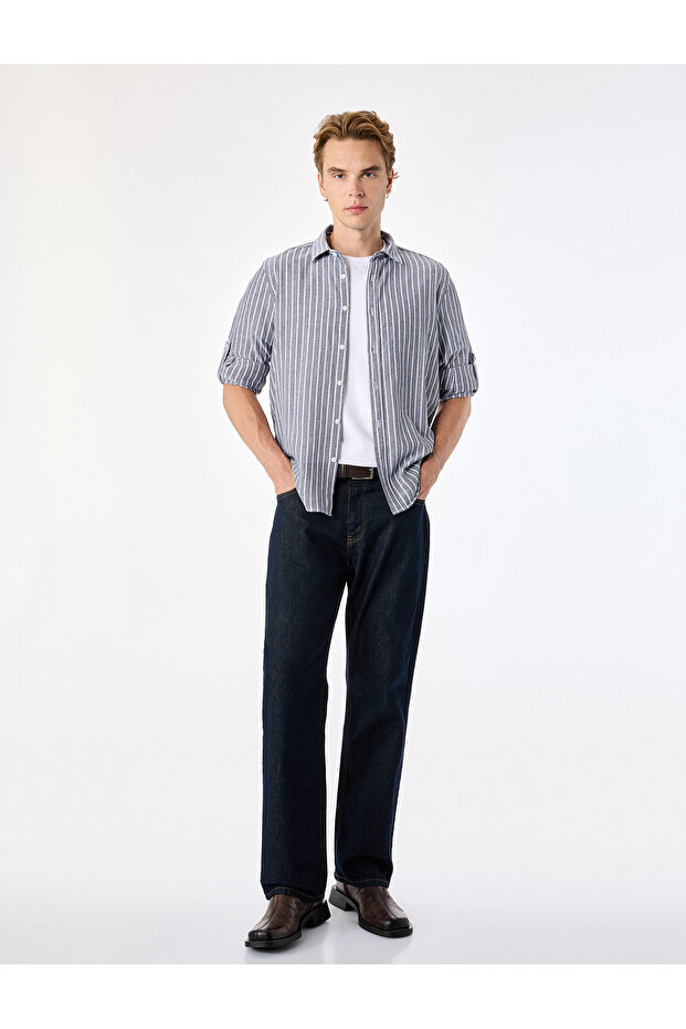 Regular Fit Cotton Classic Collar Long Sleeve Striped Shirt