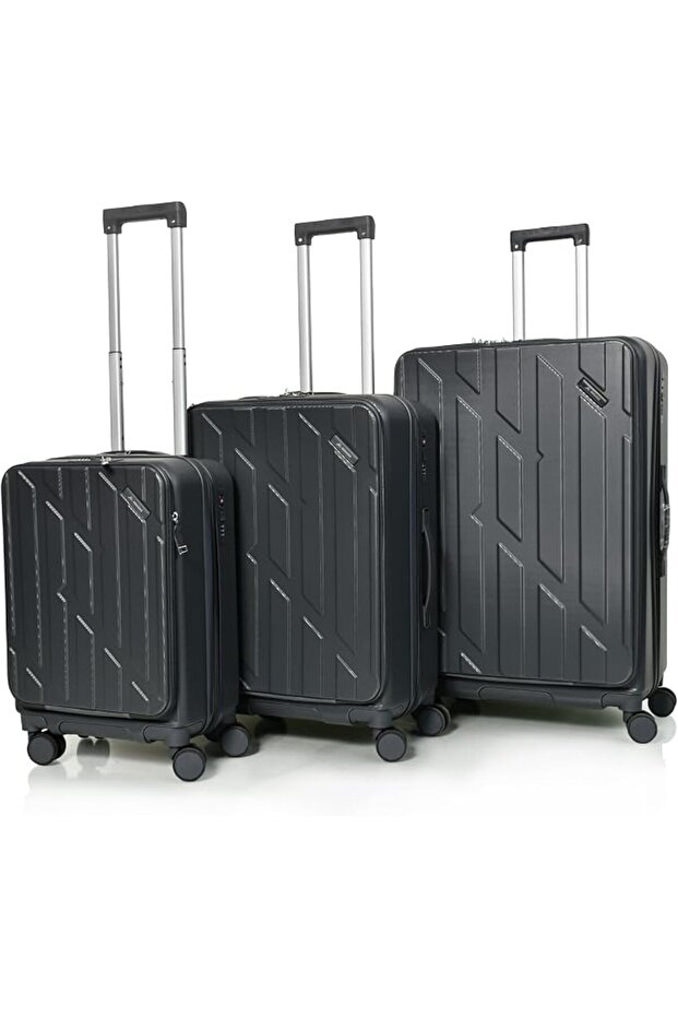 3-Piece Luxury Hard Shell Luggage Set, Lightweight ABS Spinner Travel Suitcases with Combinat