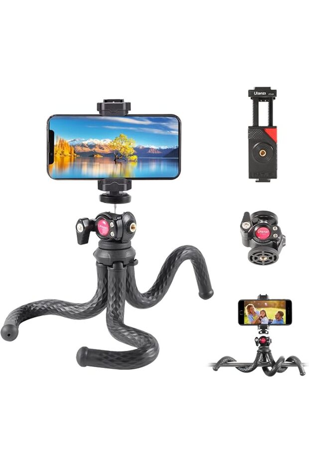 ULANZI FT-01 Phone Tripod with Holder, Mini Camera Flexible Tripod Stand with Cold Shoe Mount, 1/4''