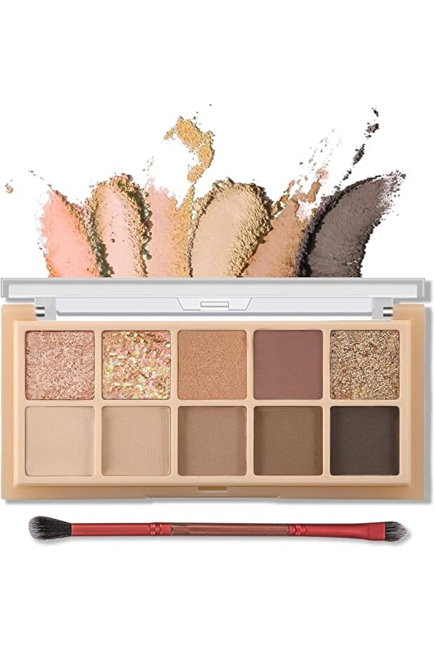 10 Colors Eyeshadow Palette Makeup - Matte Shimmer Glitter Brown Eye Shadow, Ultra-Blendable,
