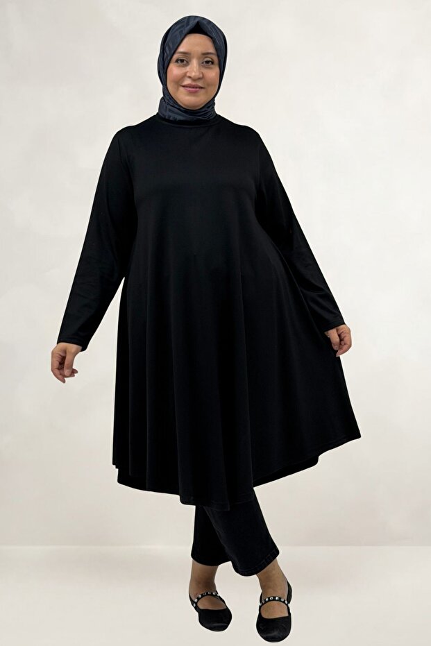68090 Large Size Modal Mevlana Tunic - Black