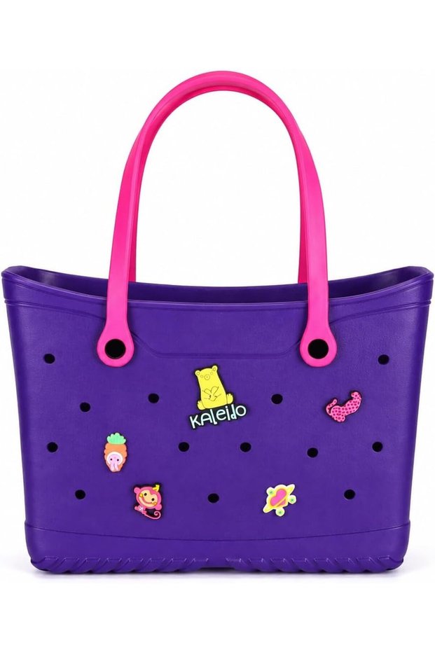 35×11×26cm cm EVA Rubber Beach Tote Bag with 5 Summer Charms | Waterproof, Durable & Easy-to-Clean | Spacious Summer Beach Bag for Women & Family