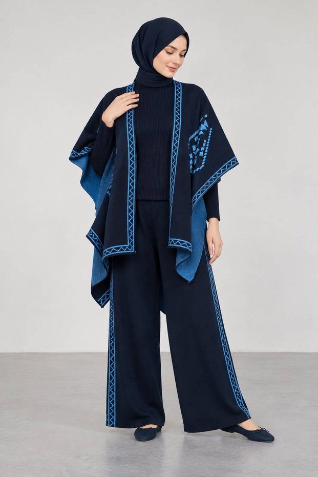 Women's 3-piece set with turtleneck blouse and poncho pants