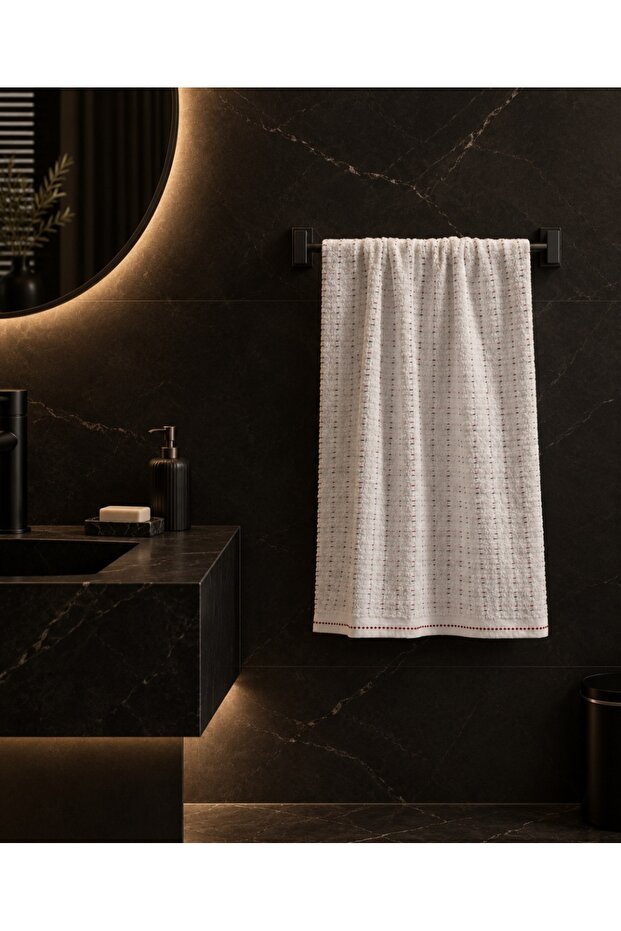 Grenat Cotton Face Towel - White/Red - 50X70 cm