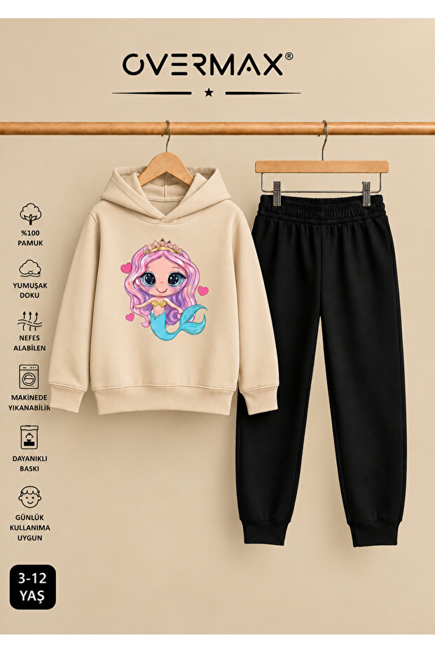 Mermaid Printed Hooded Tracksuit Set – Ages 3-12