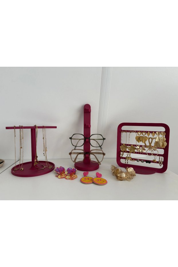 3-Piece Jewelry and Glasses Stand Set – Earring, Jewelry, and Glasses Organizer