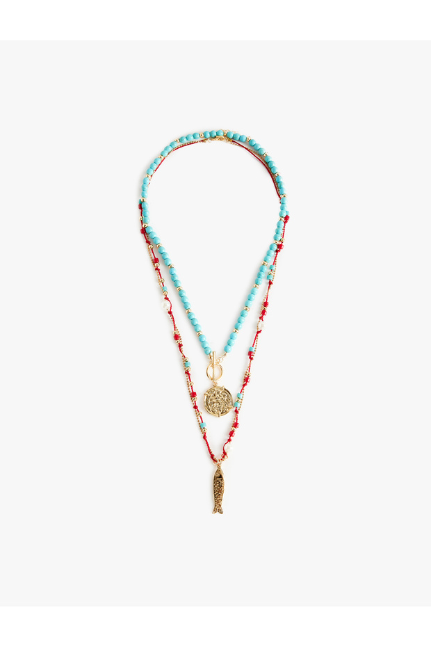 Beaded Multiple Necklaces with Medallion and Fish Charms