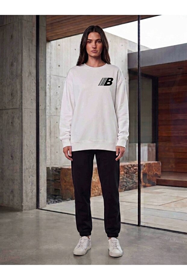 Women's Minimal Printed Sweatshirt 3 Thread Oversize Crew Neck