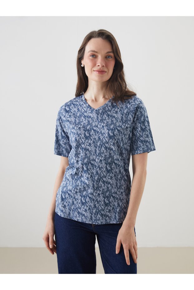 V-Neck Patterned Blouse