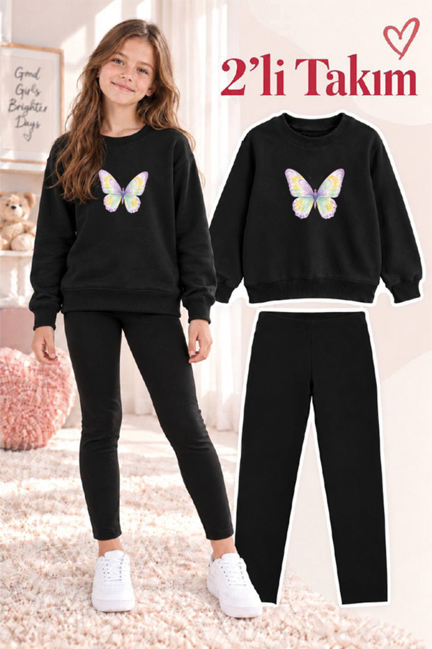 Girl's Crew Neck Sweatshirt and Leggings 2-Piece Set
