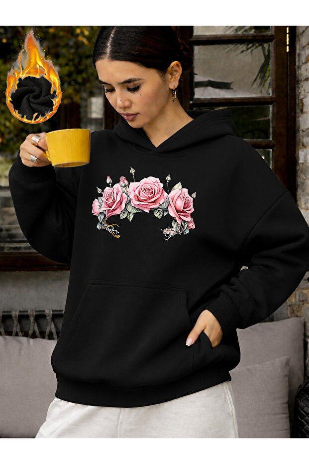 Unisex Women's Printed Hooded Kangaroo Pocket Comfortable Fit Regular Cut Sweatshirt