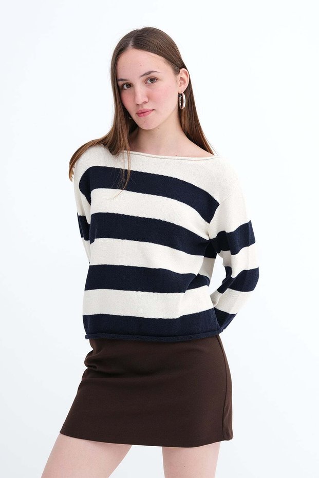 Boat Neck Striped Knitwear Sweater K10354