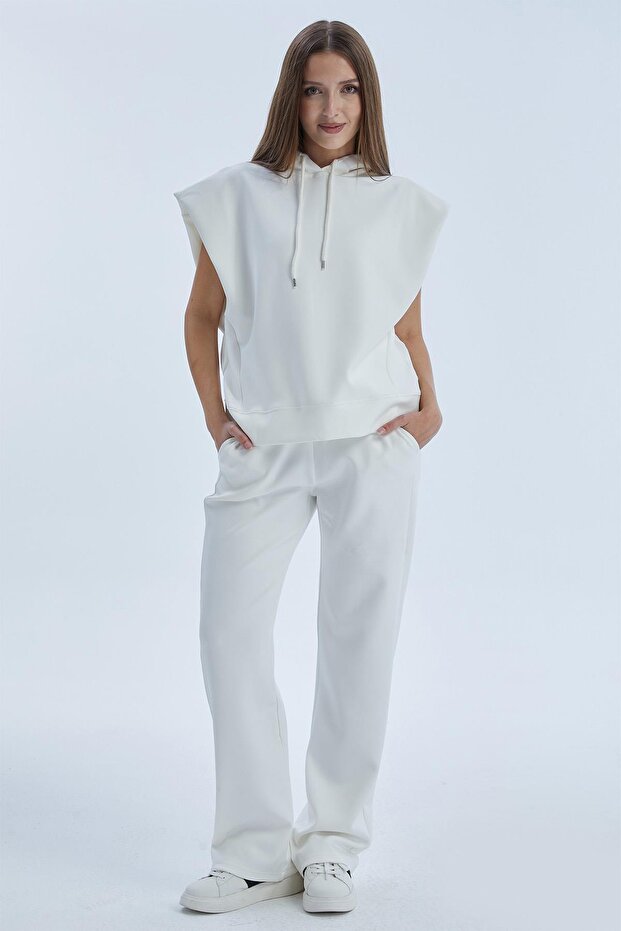 Women's Hooded Sleeveless Pocketed Wide Leg Two-Piece Set