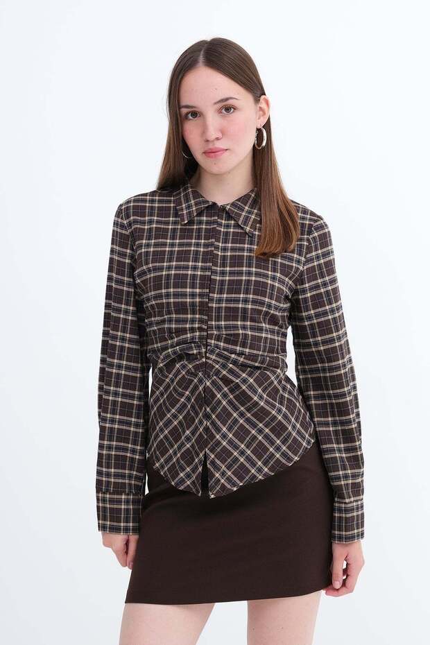 Pile Detailed Plaid Shirt G02577
