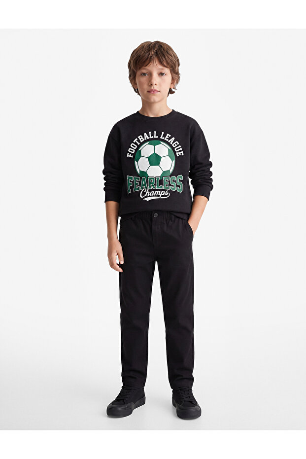 Football Themed Printed Embossed Crew Neck Long Sleeve Sweatshirt
