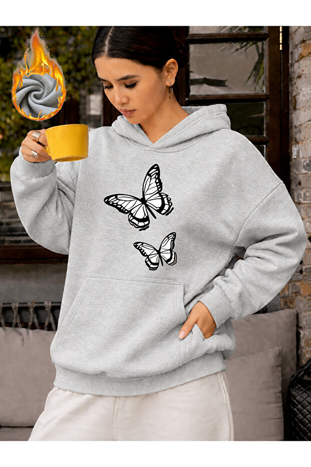 Unisex Women's Printed Hooded Kangaroo Pocket Comfortable Fit Regular Cut Sweatshirt